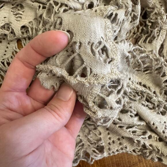 Tempo Paris Taupe Crochet Tunic Top M Boho Sheer Lace Knit Long Sleeve - Picture 6 of 6
